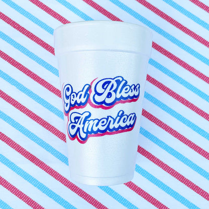 God Bless America Script Foam Cup (10 Pack)