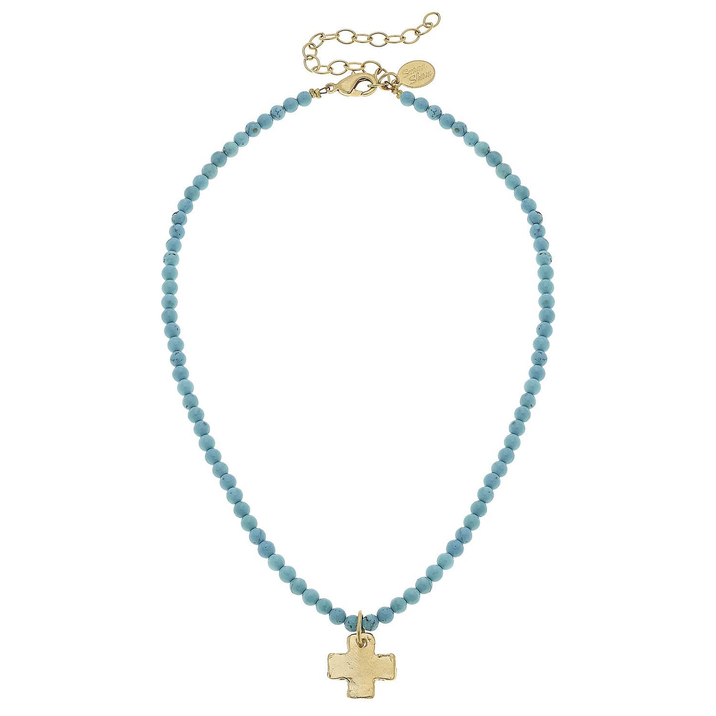 Gold Cross on Turquoise Beaded Necklace