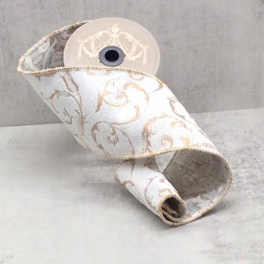 Jacquard French Scroll Ivory/Silver/Gold - 4"