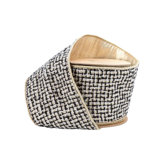 4" Black/Ivory/Gold Jacquard Wired Ribbon