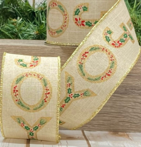 Holly Pine Joy Linen Ribbon