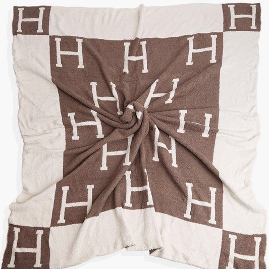 Beige H Pattern Throw