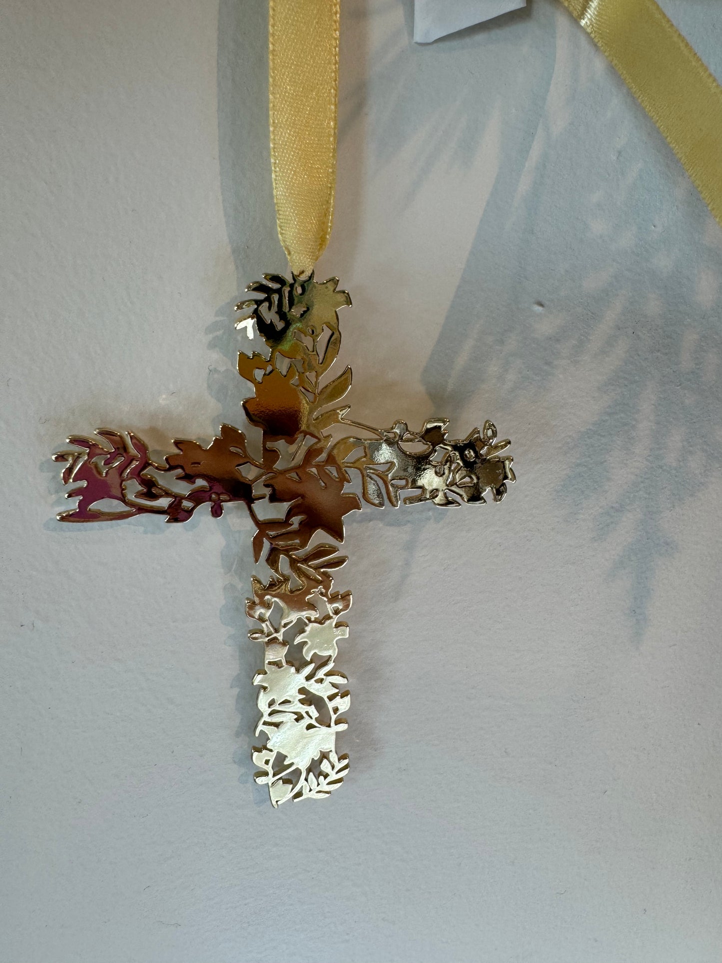 Peace Lily Cross Ornament Gold