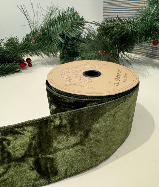 Crushed Velvet Ribbon - Hunter Green