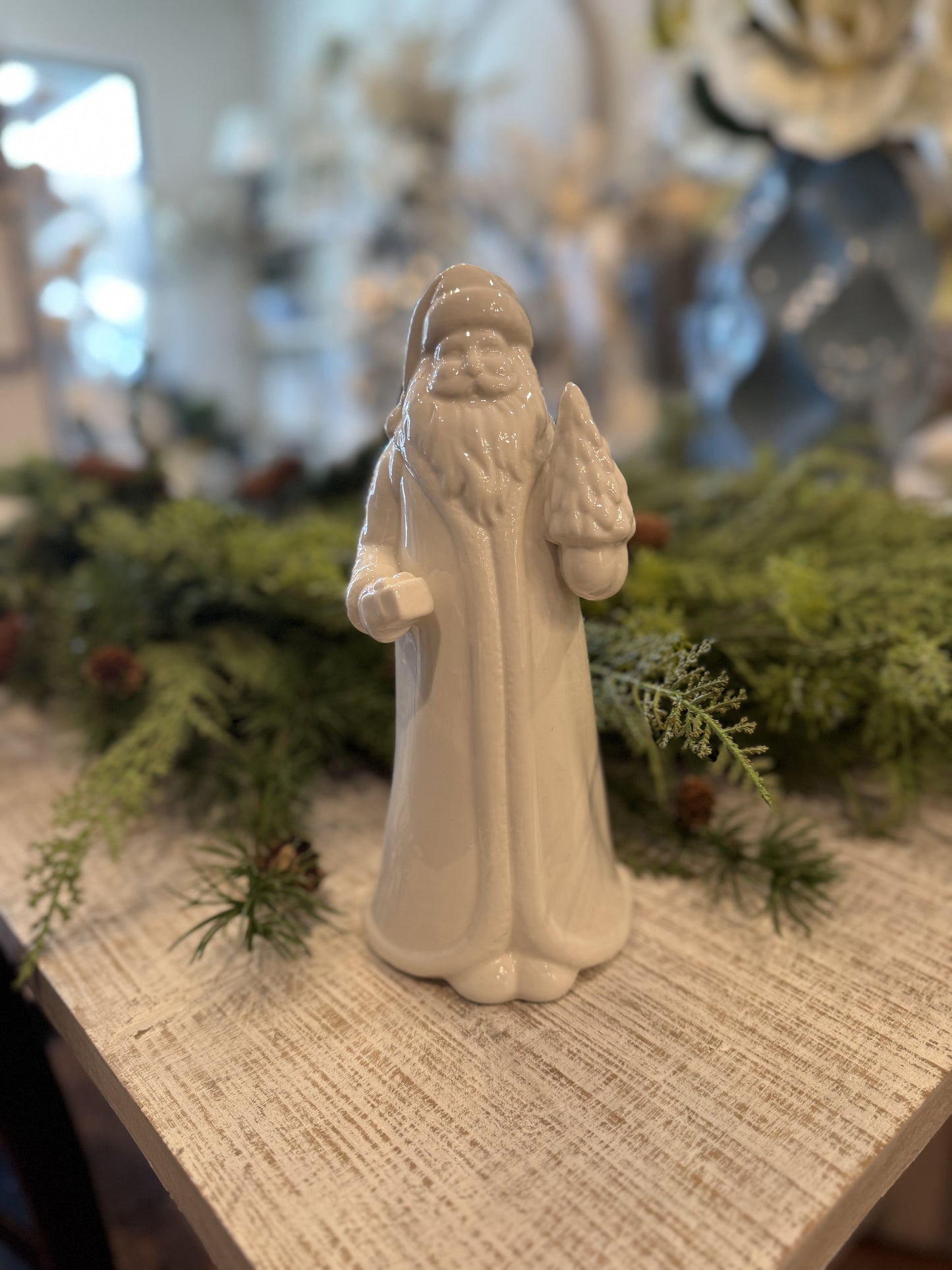 White Stoneware Santa