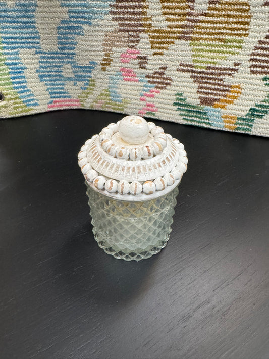 White Beaded Candle w/Lid