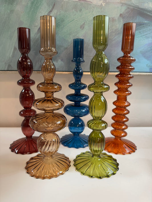 Hand Blown Glass Candle Holders s/5