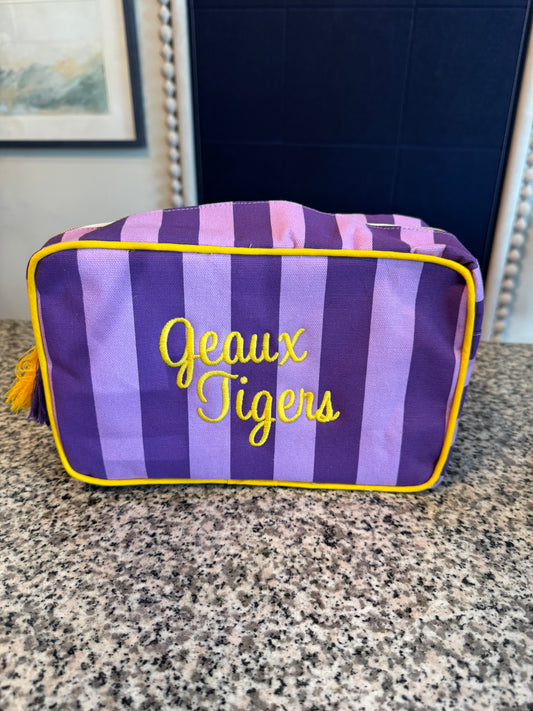 Geaux Tigers Striped Cosmetic Bag 1