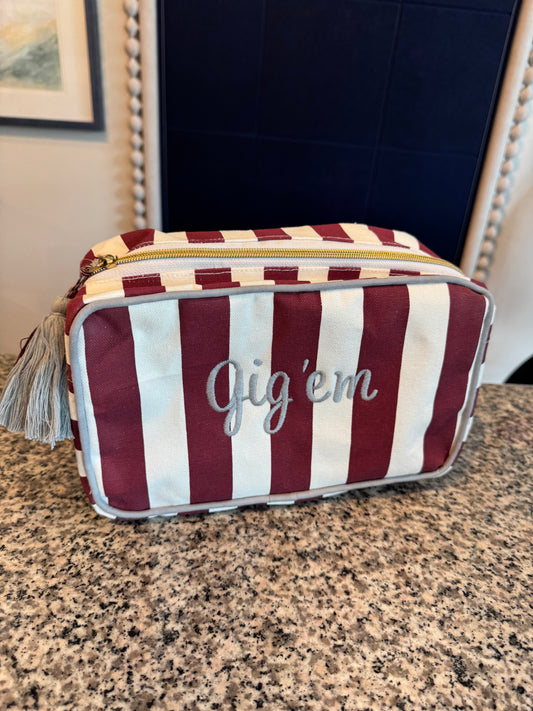Gig 'em Striped Cosmetic Bag 1