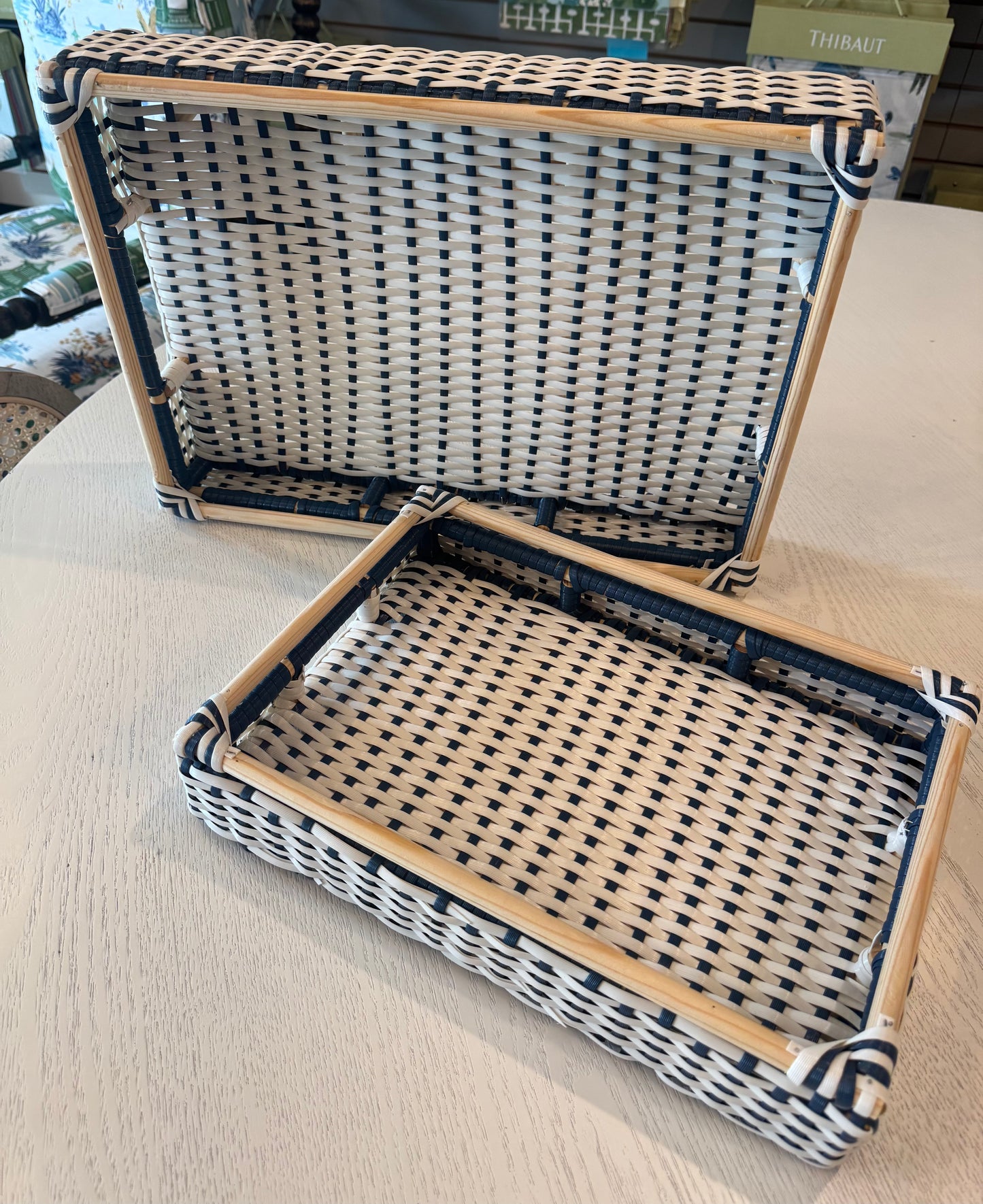 Blue/White Woven Tray - Large