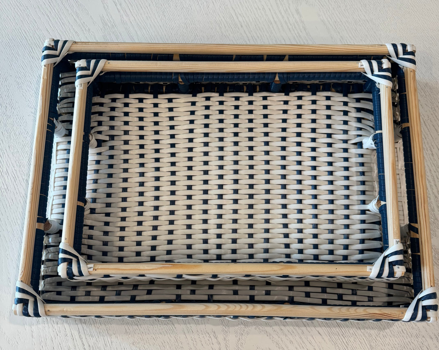 Blue/White Woven Tray - Large