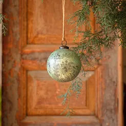 Lg Spruce Antique Foil Glass Etched Ball