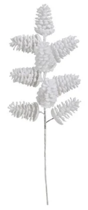 Flocked Faux Pinecone Pick, Snow Finish