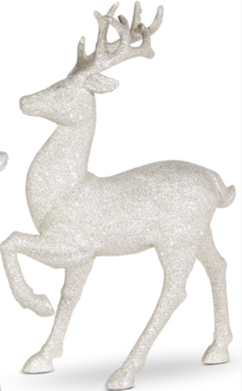 13" White Glittered Deer