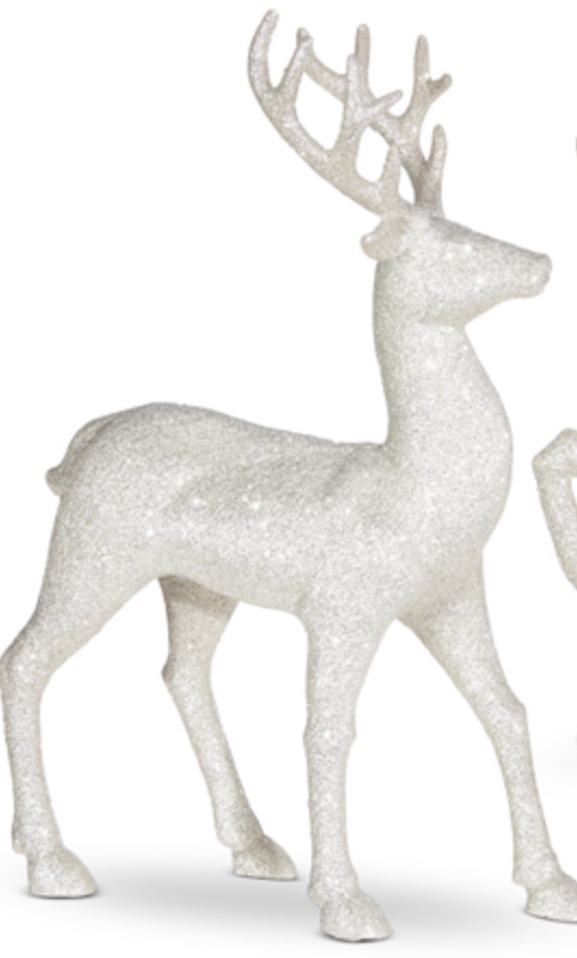 13" White Glittered Deer