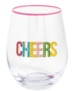 Beaded Cheers Wine Glass
