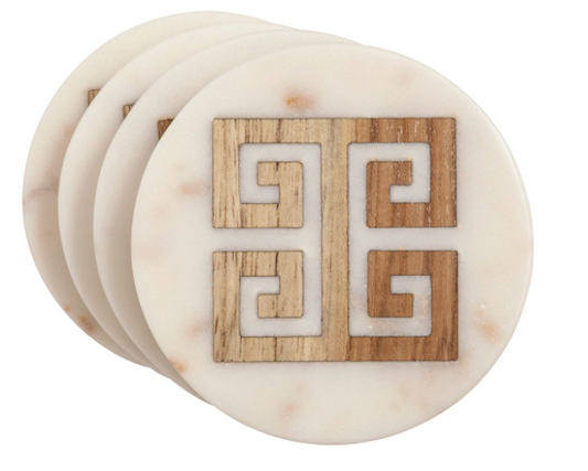 Marble Wood Inlay Coasters s/4