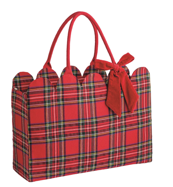 Red Tartan Scallop Tote