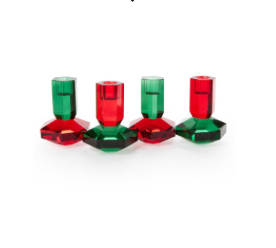 Set of 2 Color Block Faceted Non-Leaded Crystal Taper Candleholders