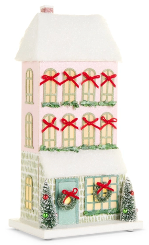 Pink Snowflake Lane Lighted House - Large