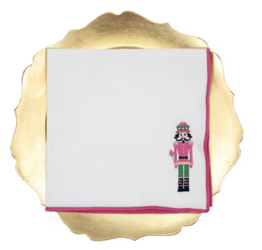 Nutcracker Embroidered Napkin - Hot Pink