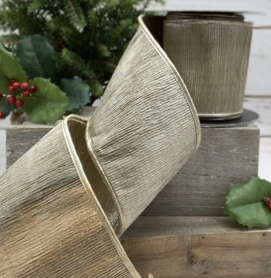 Pleated Lamé Taupe Ribbon