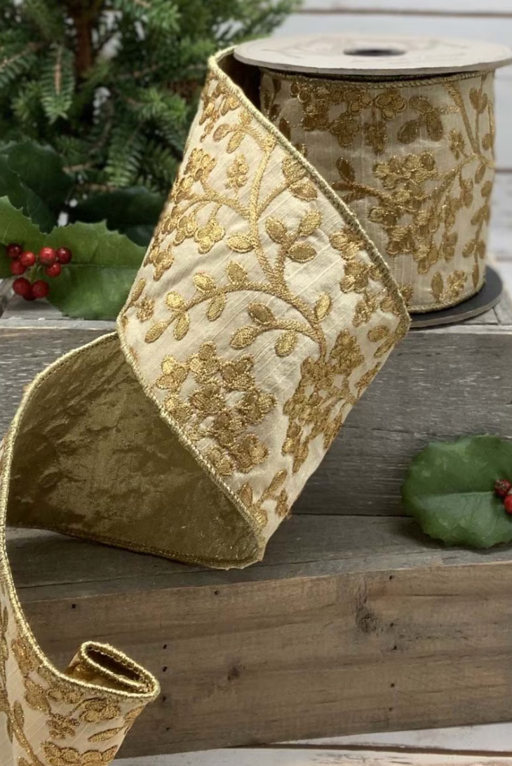 Faux Dupion Gold Metallic Ribbon