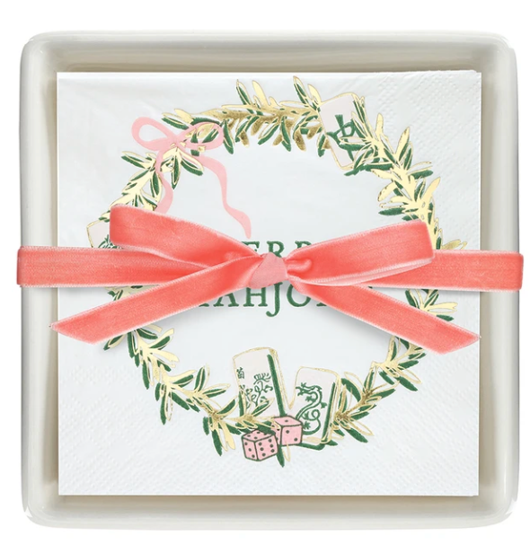 Ceramic Napkin Tray/Napkins - Merry Mahjong