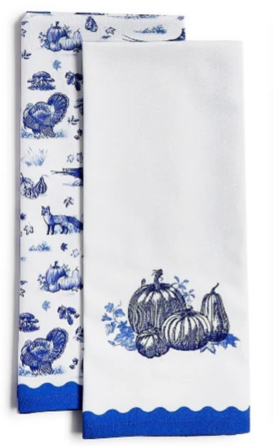 Falling for Blue Toile Set of 2 Dish Towels