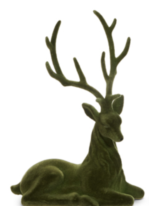 Sitting Green Flocked Deer