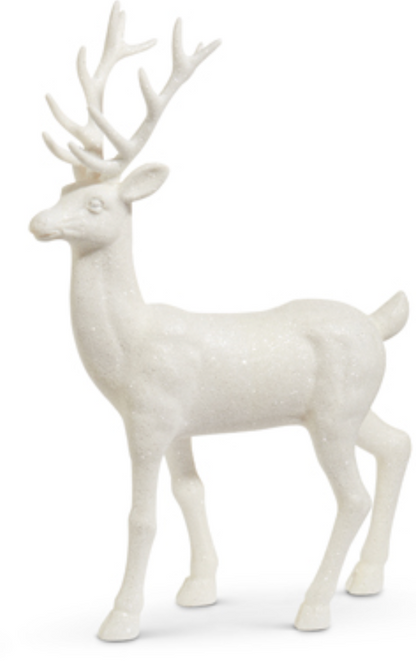 18" White Glitter Deer