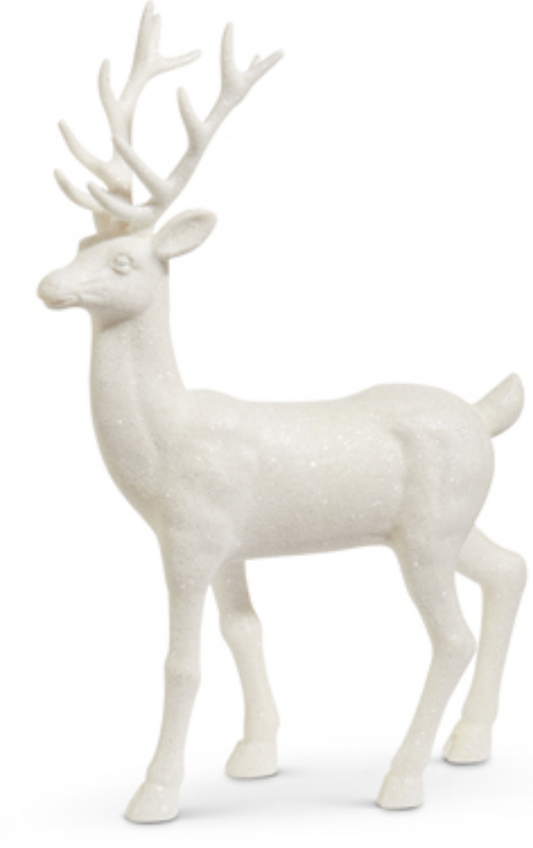 18" White Glitter Deer
