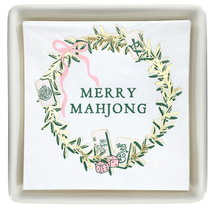 Ceramic Napkin Tray/Napkins - Merry Mahjong
