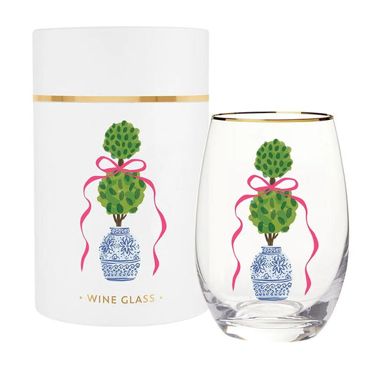 Wine Glasses - Topiary Pink Bow
