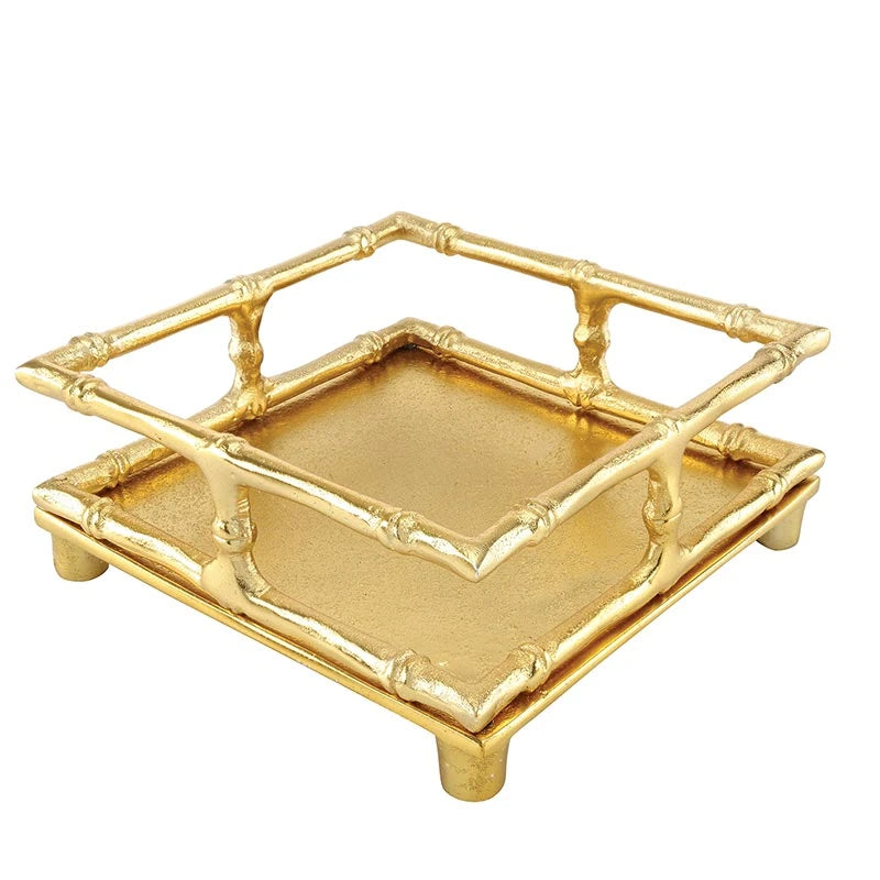 Gold Bamboo Cocktail Napkin Tray
