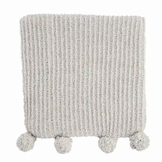 Gray Chenille Pom Pom Blanket