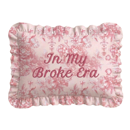 "Broke" Ruffled Embroidered Pillow