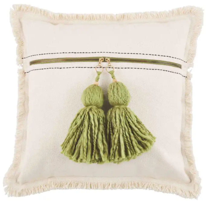 Green Acrylic Tassel Pillow