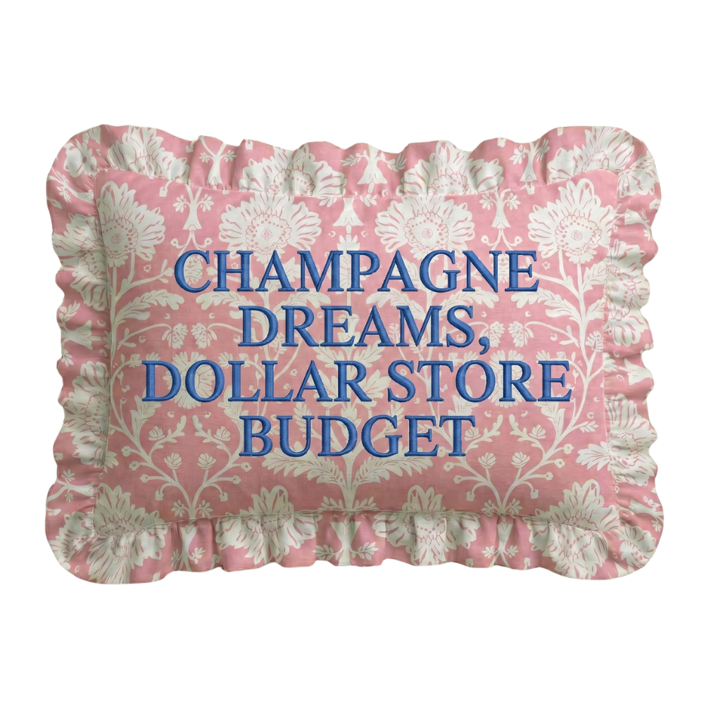 "Champagne" Ruffled Embroidered Pillow