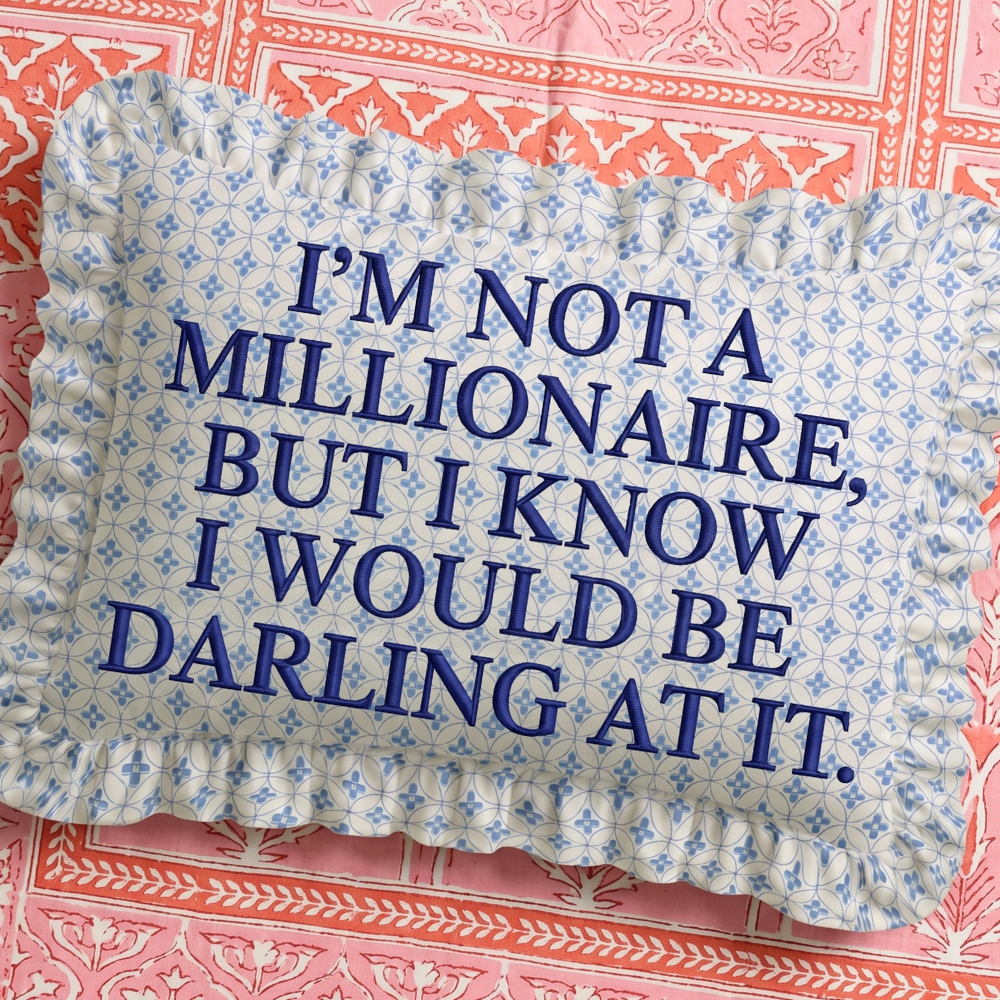 "Millionaire" Ruffled Embroidered Pillow