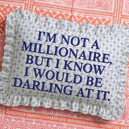 "Millionaire" Ruffled Embroidered Pillow