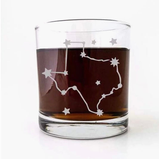 Texas State Map Etched Whiskey Glass