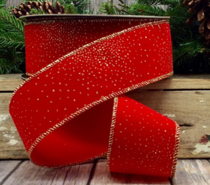 Velvet Glitter Ribbon - Red/Gold