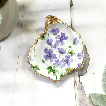 Purple Flowers Oyster Trinket Dish