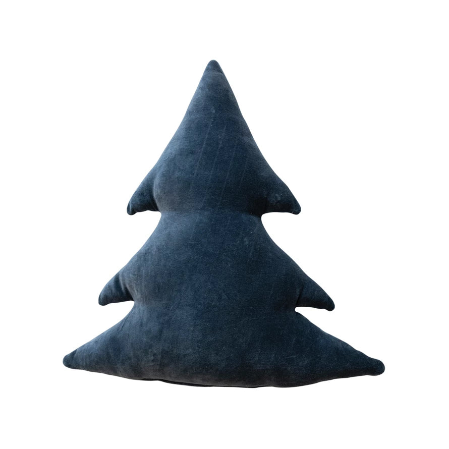 Navy Cotton Velvet Tree Shaped Pillow