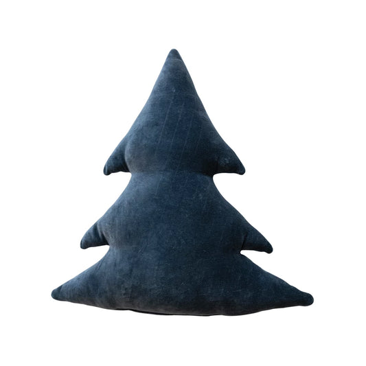 Navy Cotton Velvet Tree Shaped Pillow