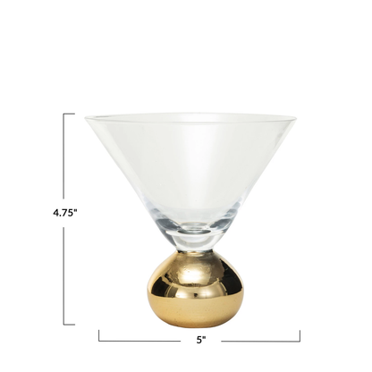 12 oz. Martini Glass With Gold Electroplated Ball Stem