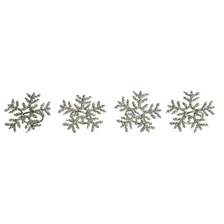 Metal & Glass Beaded Snowflake Napkin Rings, s/4