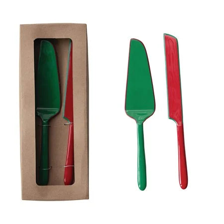 Enameled Stainless Steel Cake Knife & Server, s/2