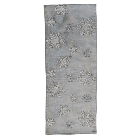 Cotton Blend Velvet Table Runner with Embroidered Snowflakes